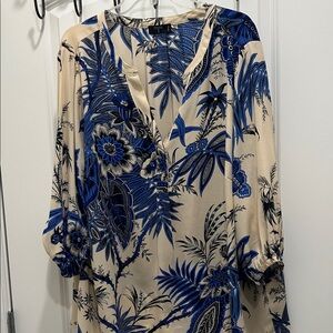 Floral Blue and Beige Blouse